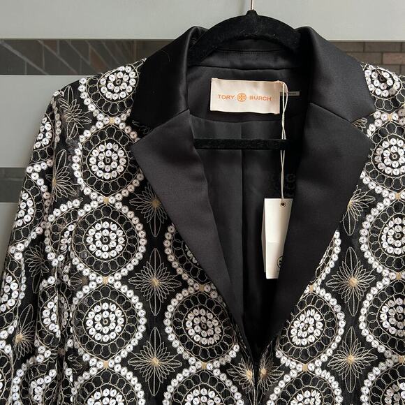 NWT Tory Burch Satin Trimmed Embellished Organza Jacket - Picture 4 of 11